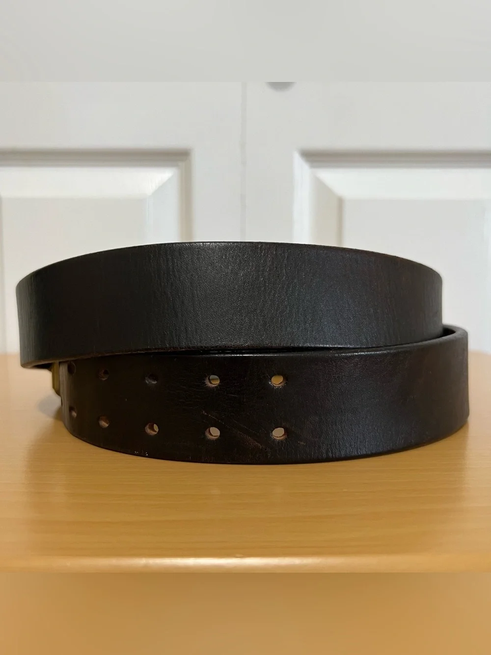 C.C. Filson Men's Dark Brown Double Prong Leather Belt with Brass Buckle Size 42